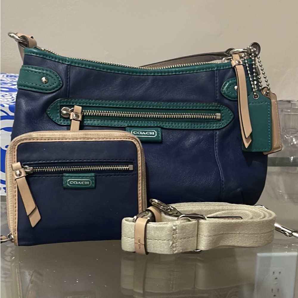 Blue/green coach purse